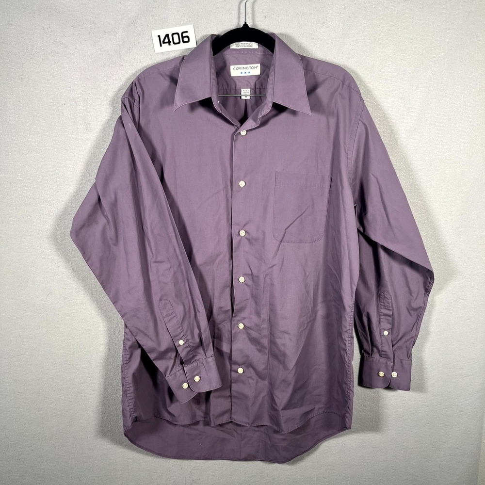 Covington Dress Shirt Mens Medium Purple Cotton Long Sleeve‎ Formal Business
